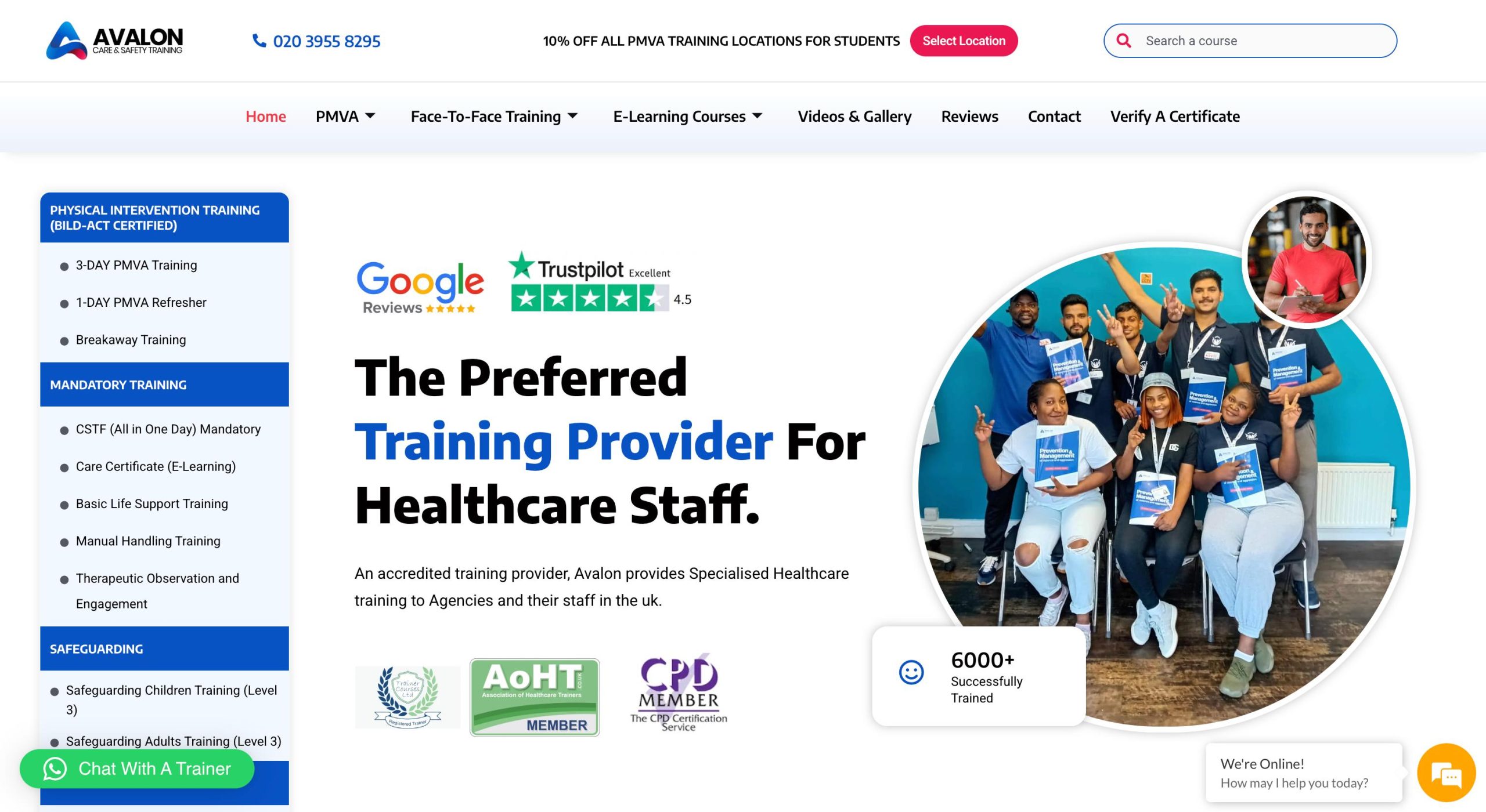 Avalon Care Training website hero
